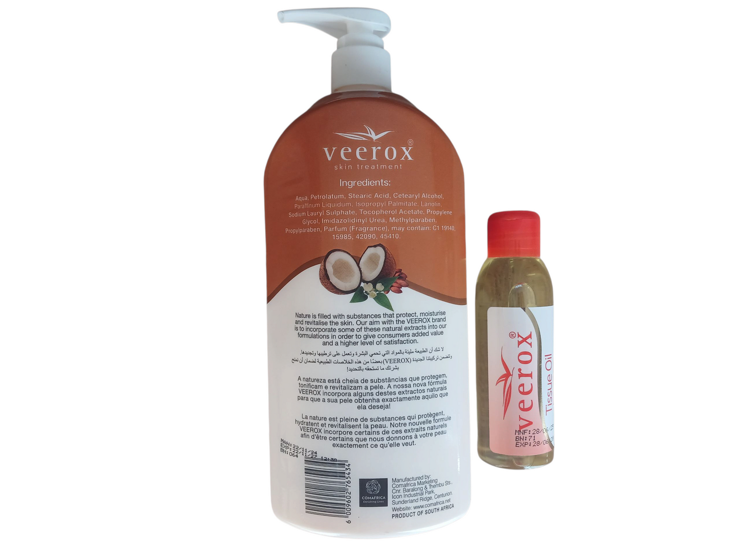 Veerox Almond and Coconut Active Moisturizing Lotion and Tissue oil bundle (1L lotion and 125ml tissue oil)