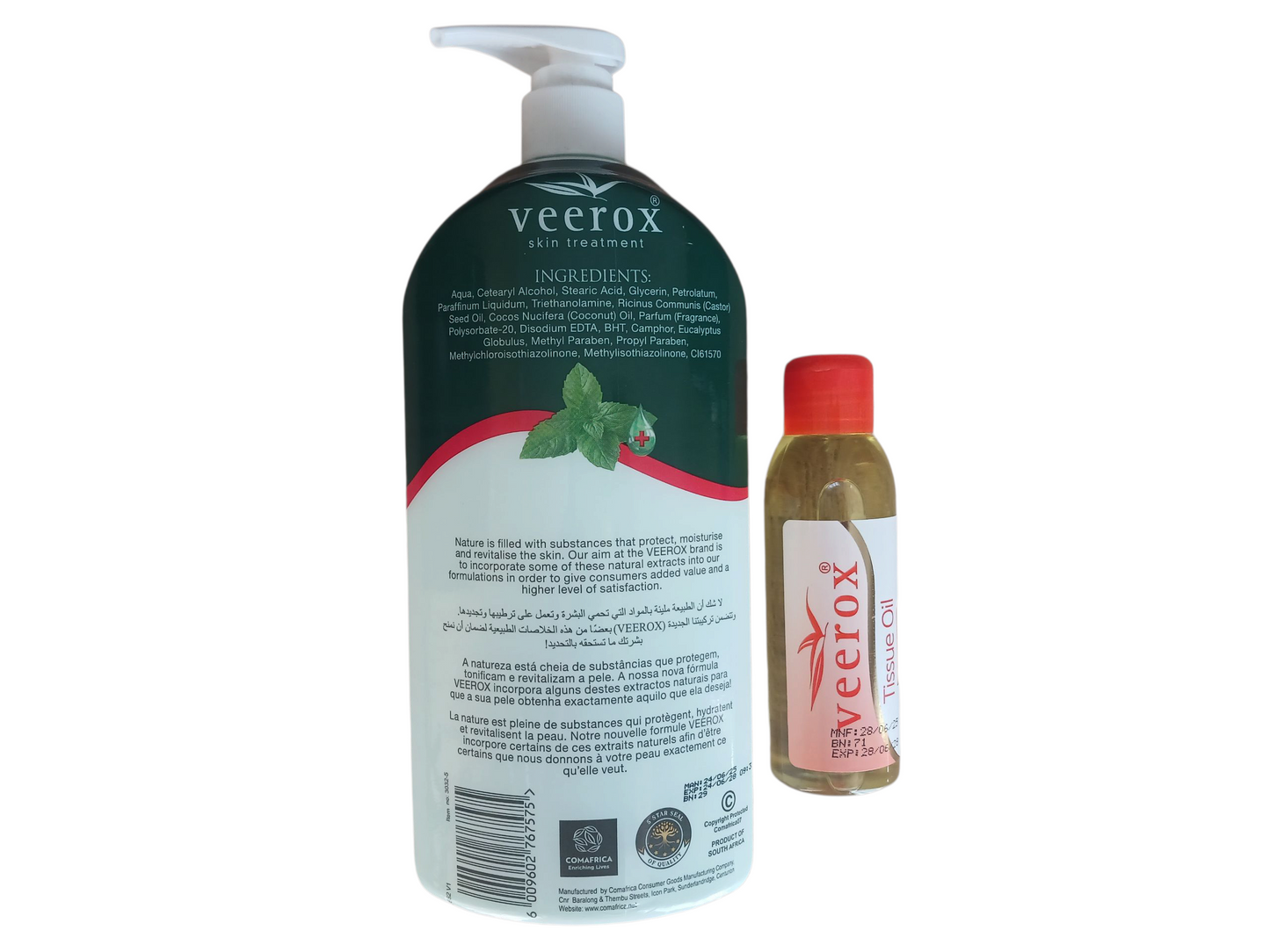 Veerox Herbal Camphor Active Moisturizing Lotion and Tissue Oil bundle (1 litre lotion and 125ml Tissue Oil)
