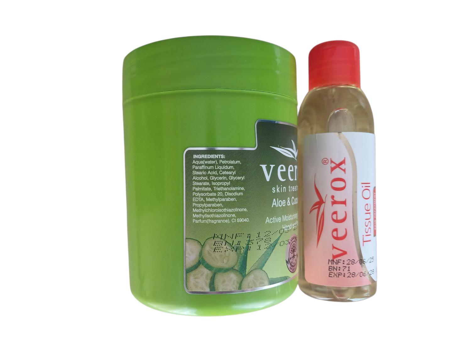 Veerox Aloe and Cucumber Moisturizing Cream and Tissue Oil bundle (500ml cream and 125ml Tissue Oil)