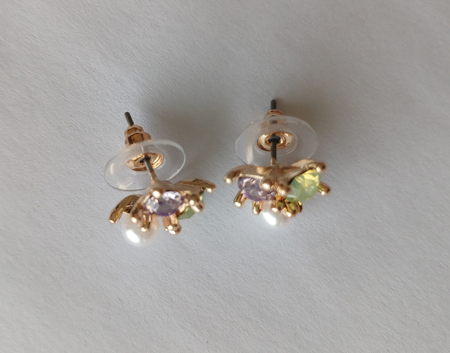 Gold Plated Multi Stone Cluster Pearl Earrings