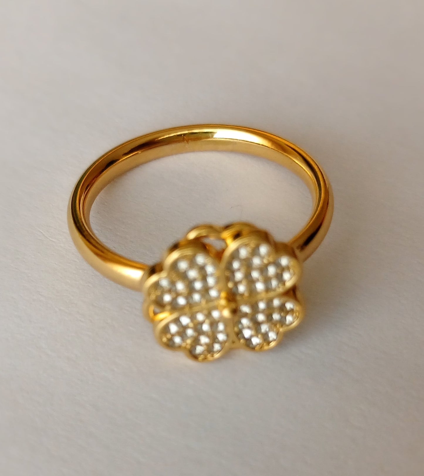 Gold Plated Stainless Steel Lucky Clover Ring (Size: M-L)