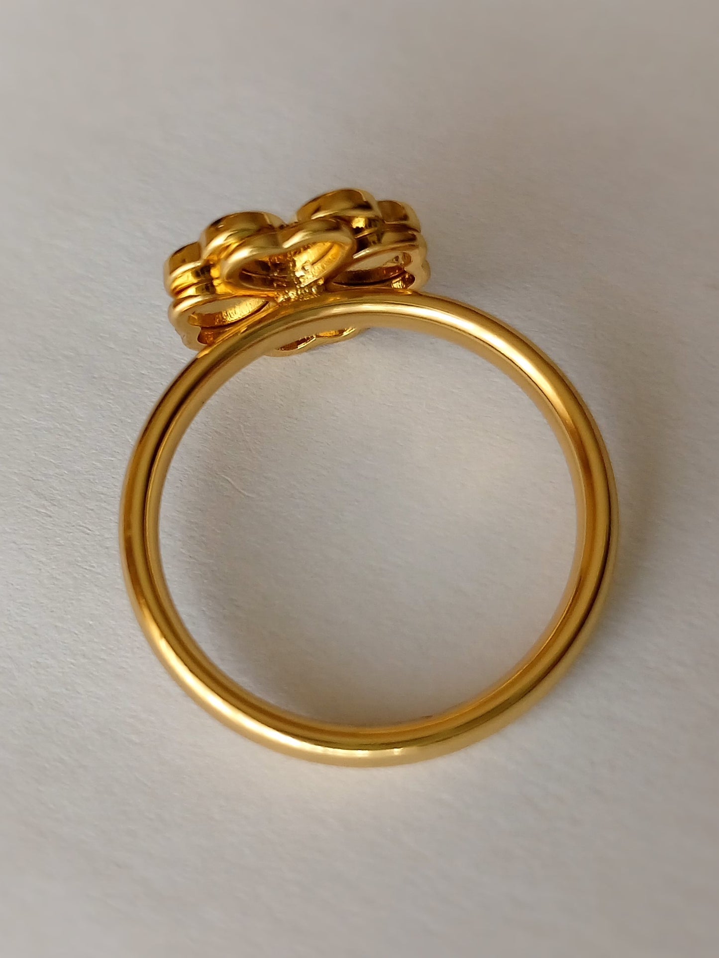 Gold Plated Stainless Steel Lucky Clover Ring (Size: M-L)