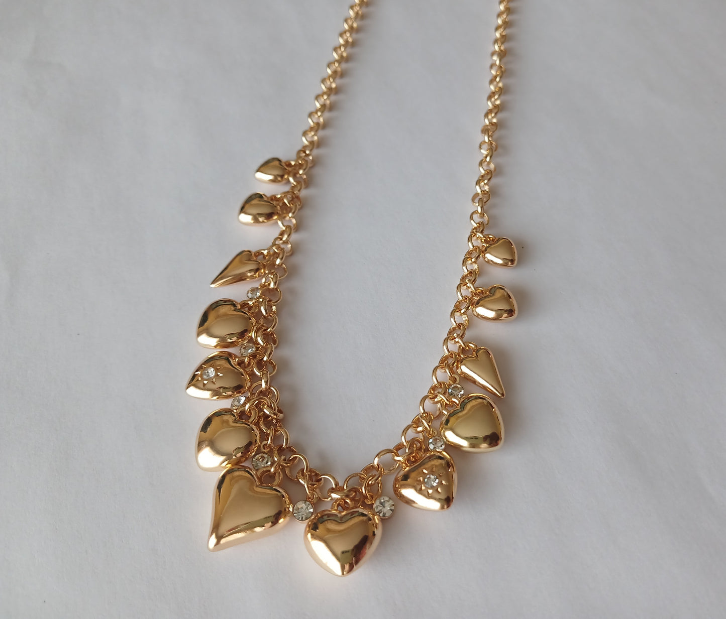 Gold Plated Diamante Heart Charm Necklace and Bracelet set