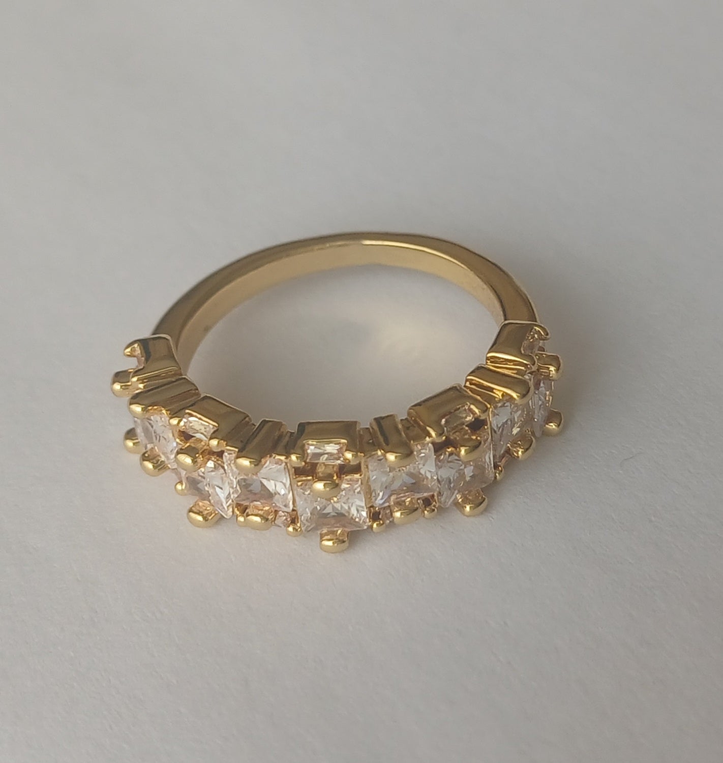 Gold Plated Staggered Cubic Zirconia Ring (Size XS-S)