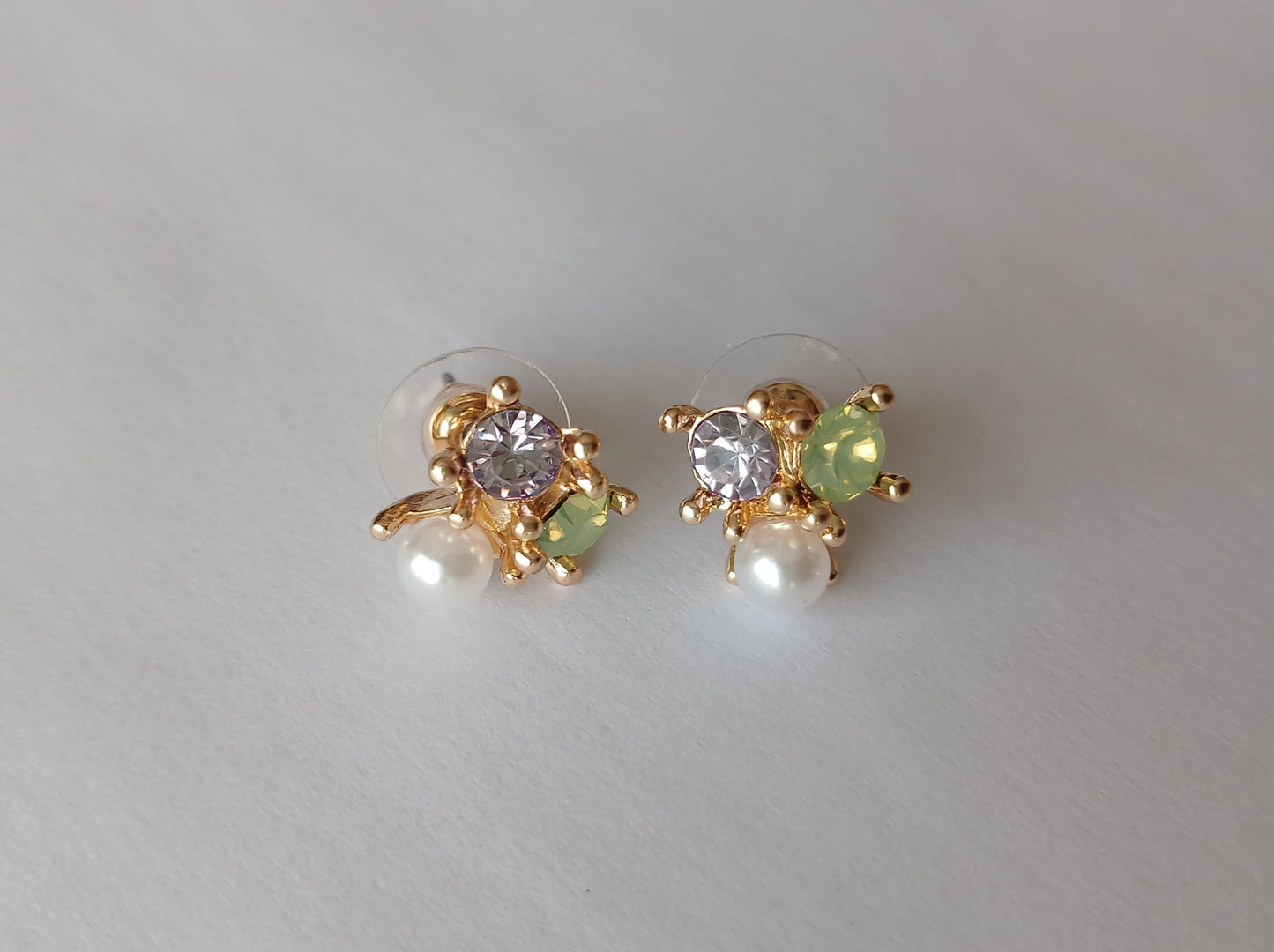 Gold Plated Multi Stone Cluster Pearl Earrings