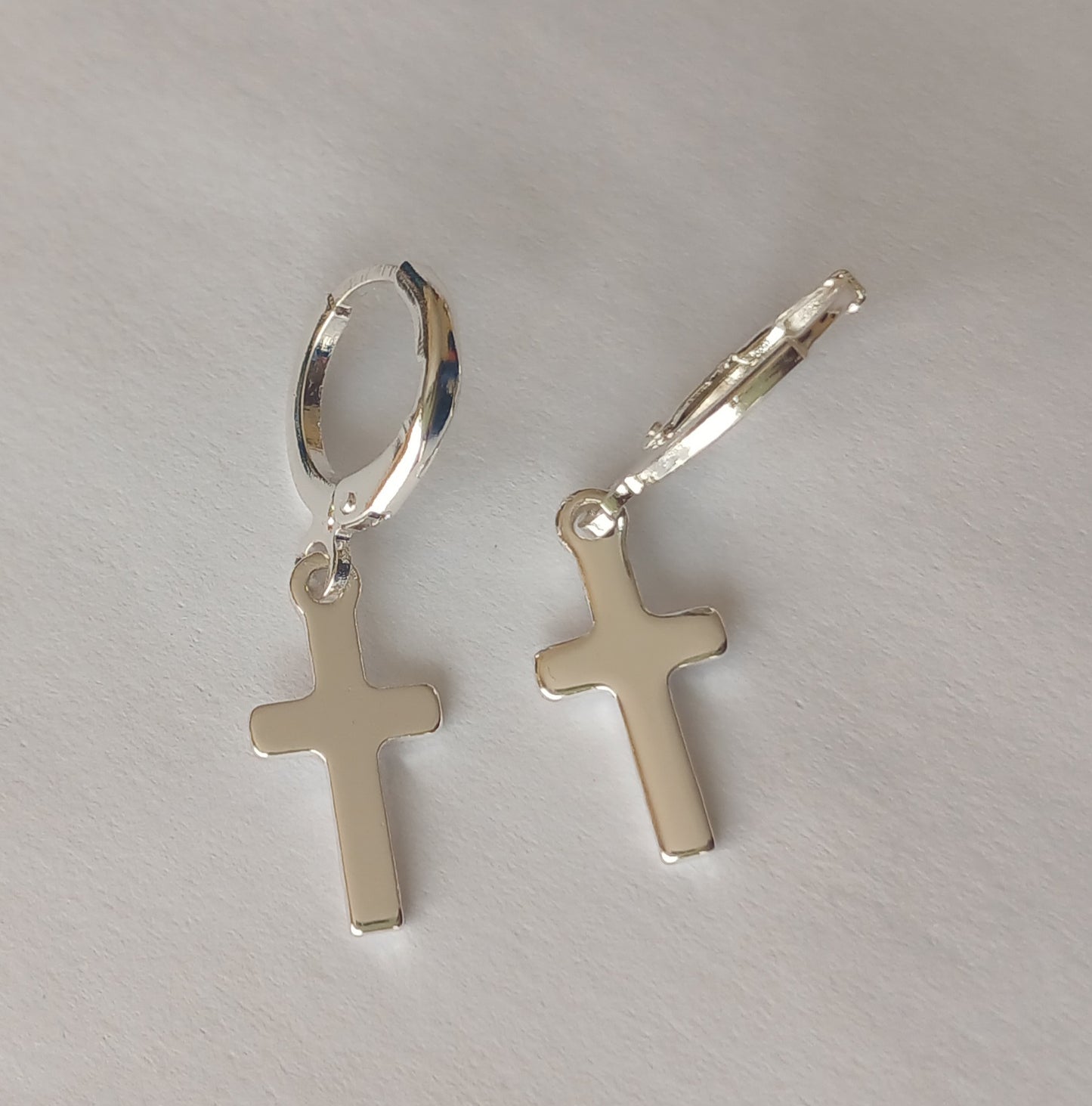 Silver Plain Cross Huggie Earrings