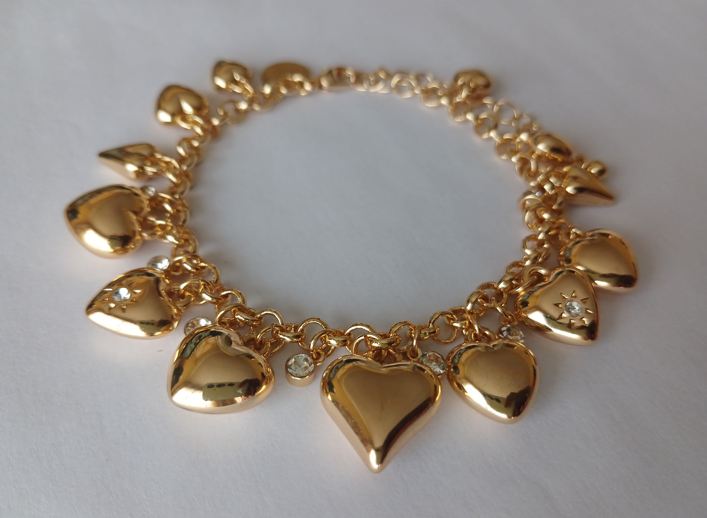 Gold Plated Diamante Heart Charm Necklace and Bracelet set