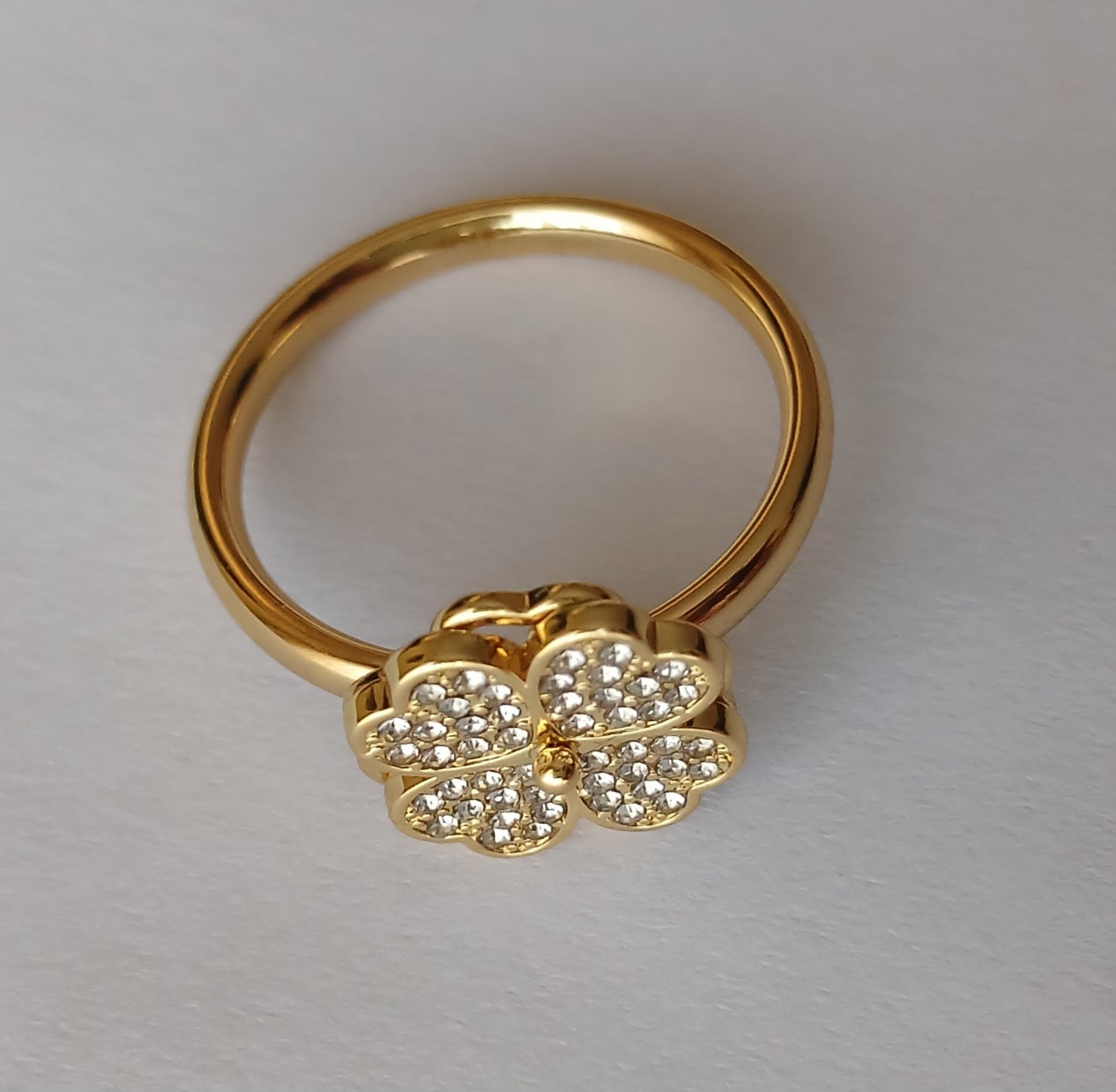 Gold Plated Stainless Steel Lucky Clover Ring (Size: M-L)
