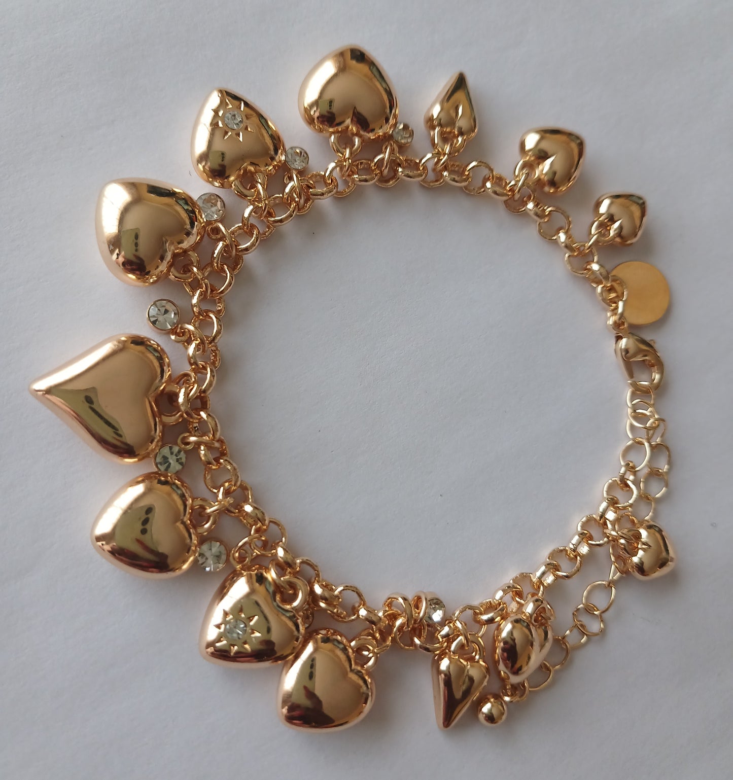 Gold Plated Diamante Heart Charm Necklace and Bracelet set