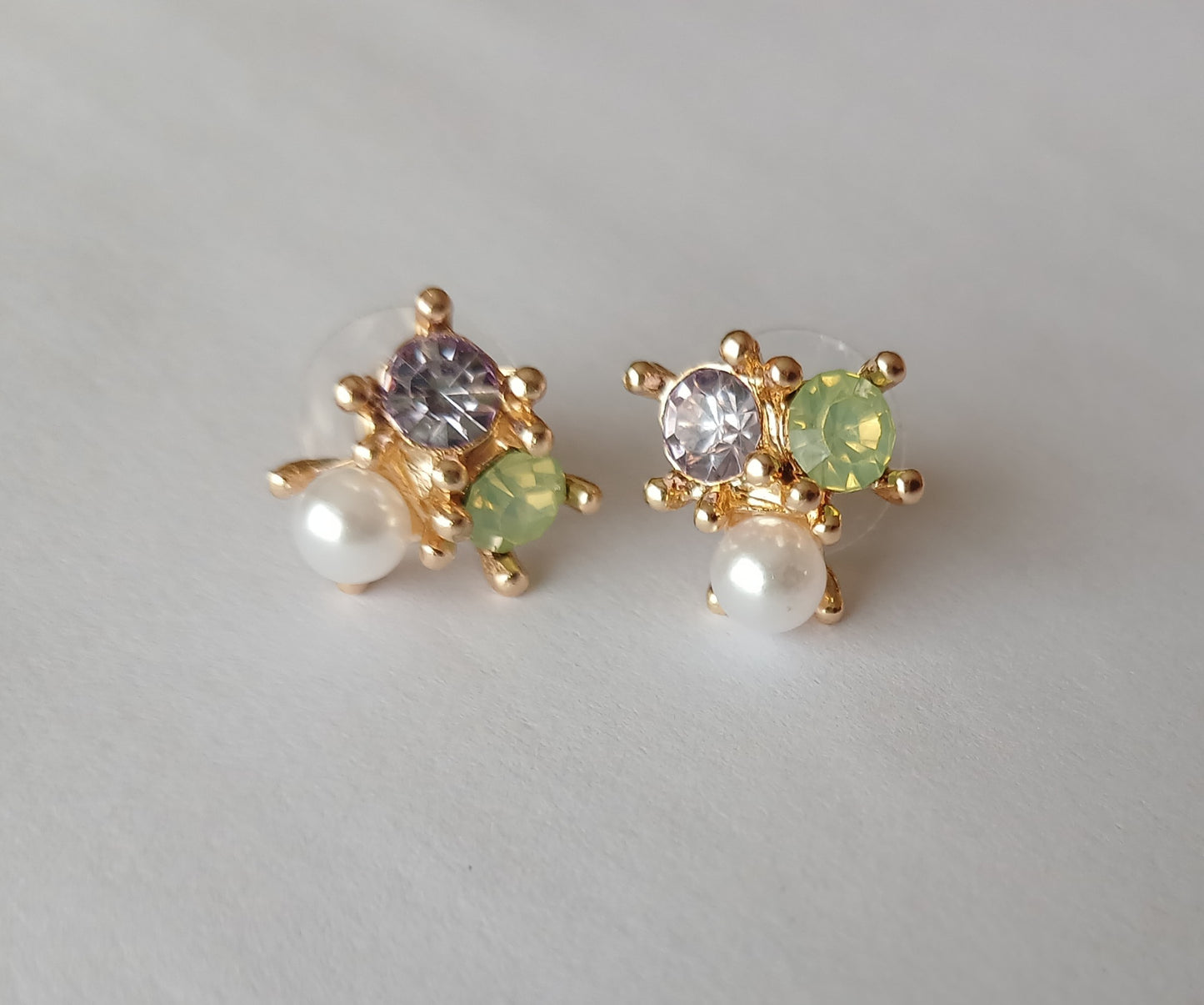 Gold Plated Multi Stone Cluster Pearl Earrings