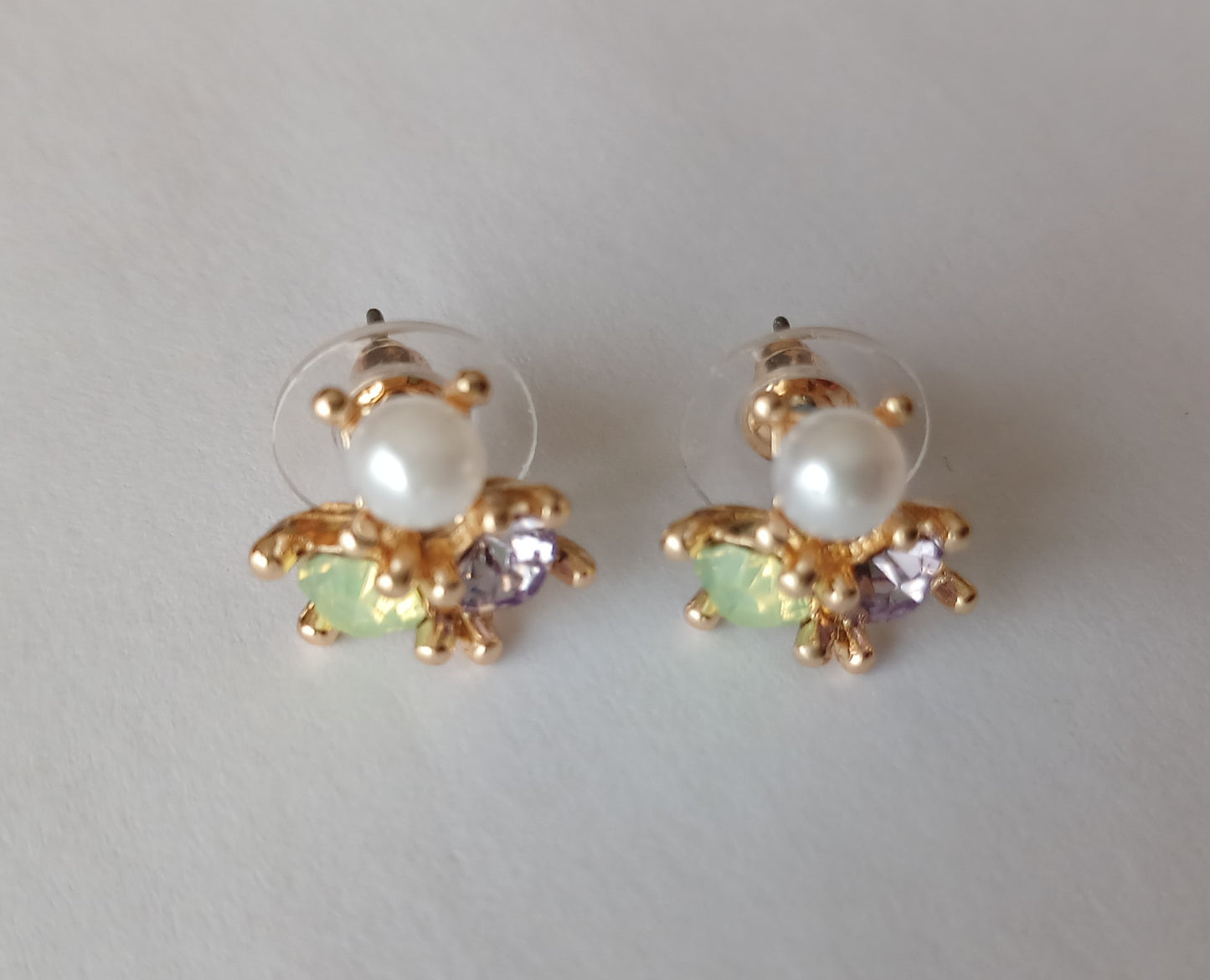 Gold Plated Multi Stone Cluster Pearl Earrings