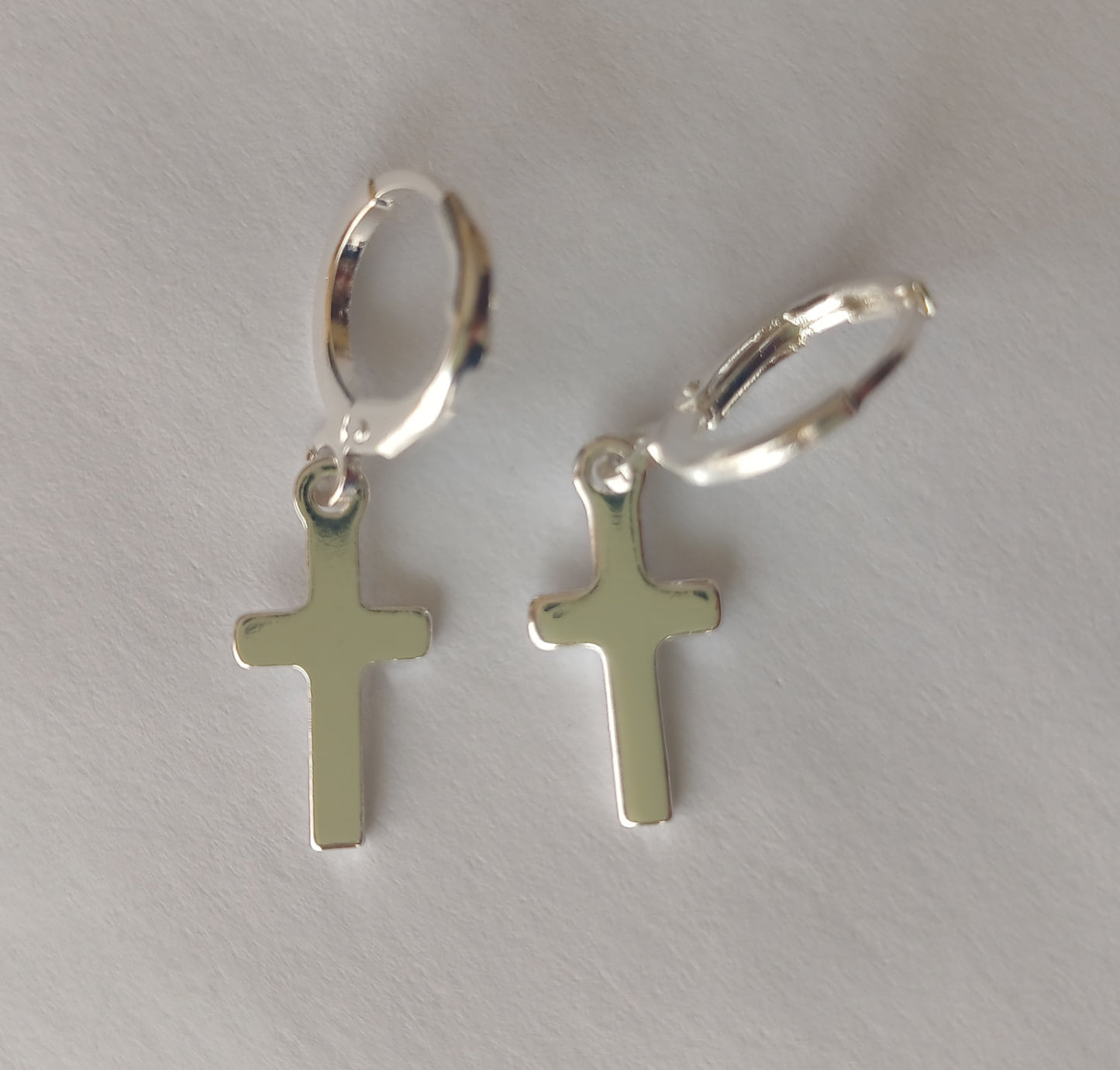 Silver Plain Cross Huggie Earrings