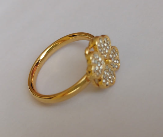 Gold Plated Stainless Steel Lucky Clover Ring (Size: M-L)