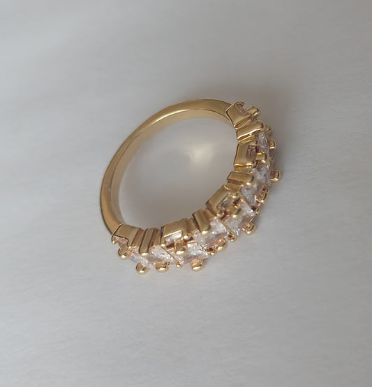 Gold Plated Staggered Cubic Zirconia Ring (Size XS-S)